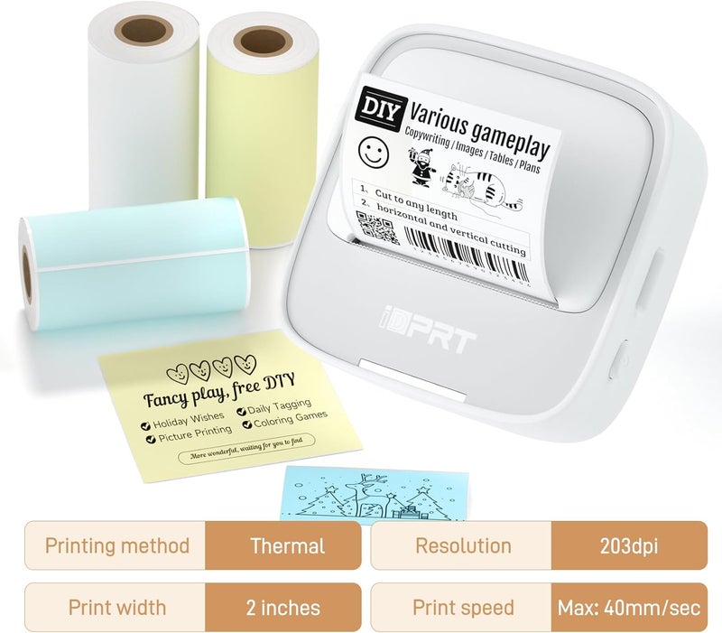 iDPRT S1 S2 M02 T02 Mini Thermal Sticker Paper - 3 Rolls (White Blue Yellow 57x29mm, 3.5m/Roll) for Instant Cameras and Label Printer - Refill for Kids' Pocket Printer, Mini Photo Labels, To-do Lists - Image 2